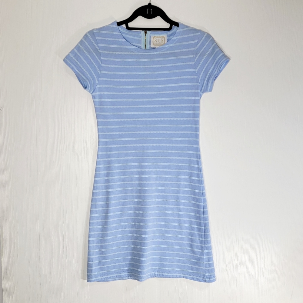 Sail To Sable Blue Striped Casual T-shirt Mini Dress Back Zip Size XS - Picture 2 of 7
